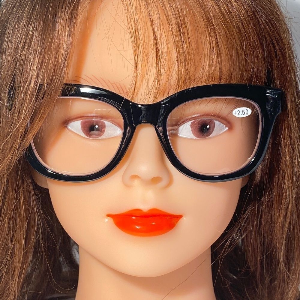 1142 Mona Reading Glasses 2.50 Sq Eyeglasses Black Frames Readers NWT